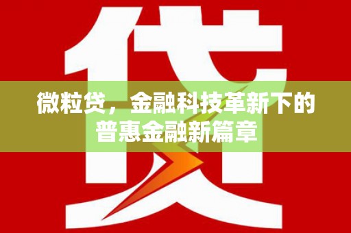 梁平微粒贷，金融科技革新下的普惠金融新篇章